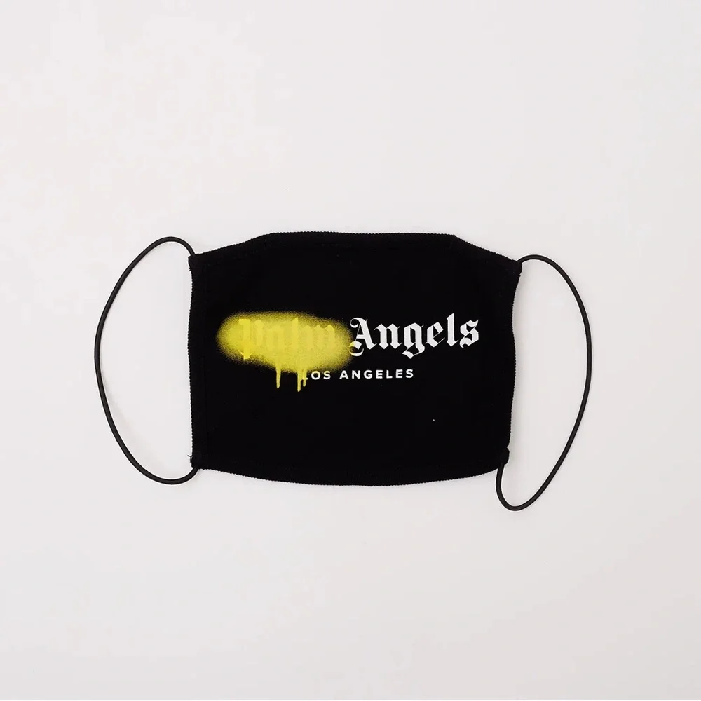 Black 'Angels Los Angeles' Face Mask with Yellow Spray Detail